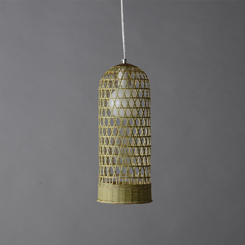 Japanese Hand Twisted Hanging Light Bamboo Pendant - 1 Head Suspended Fixture in Beige
