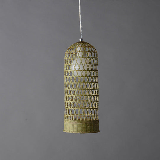 Japanese Hand Twisted Hanging Light Bamboo Pendant - 1 Head Suspended Fixture in Beige