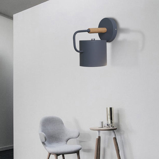 Contemporary Metal Wall Light Sconce - Cylindrical 5" W - Gray/White/Green - Mounts over Table