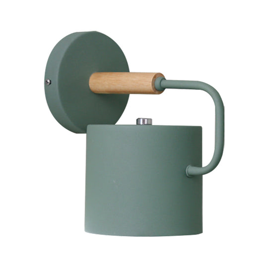 Contemporary Metal Wall Light Sconce - Cylindrical 5" W - Gray/White/Green - Mounts over Table