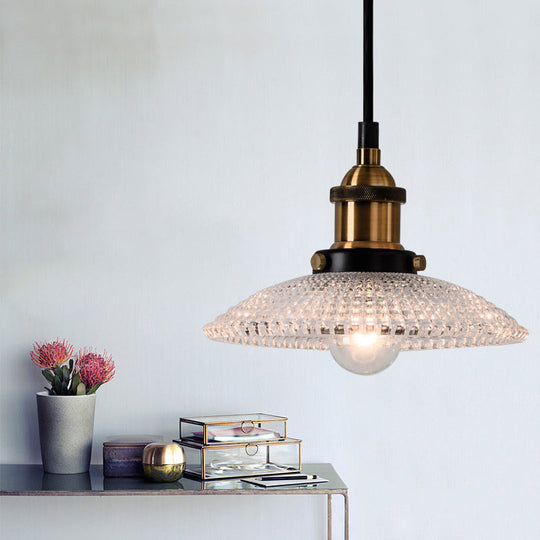 1-Light Grid Glass Ceiling Light with Brass Bowl Shade – Perfect for Industrial Kitchen Décor