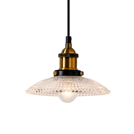 1-Light Grid Glass Ceiling Light with Brass Bowl Shade – Perfect for Industrial Kitchen Décor