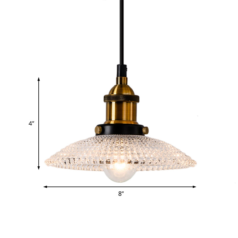 1-Light Grid Glass Ceiling Light with Brass Bowl Shade – Perfect for Industrial Kitchen Décor