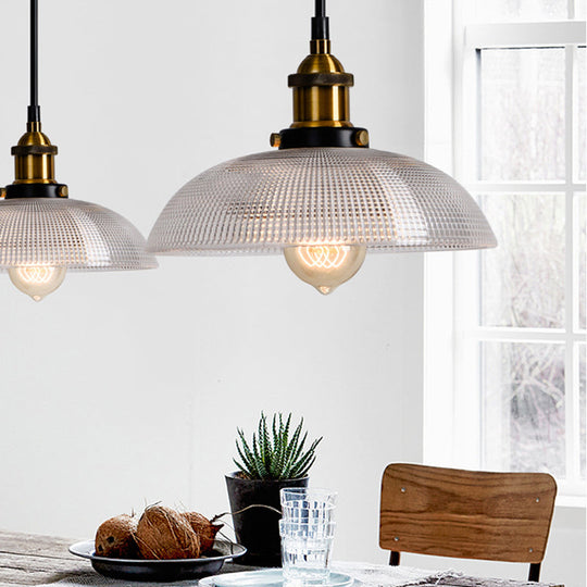 1-Light Grid Glass Ceiling Light with Brass Bowl Shade – Perfect for Industrial Kitchen Décor