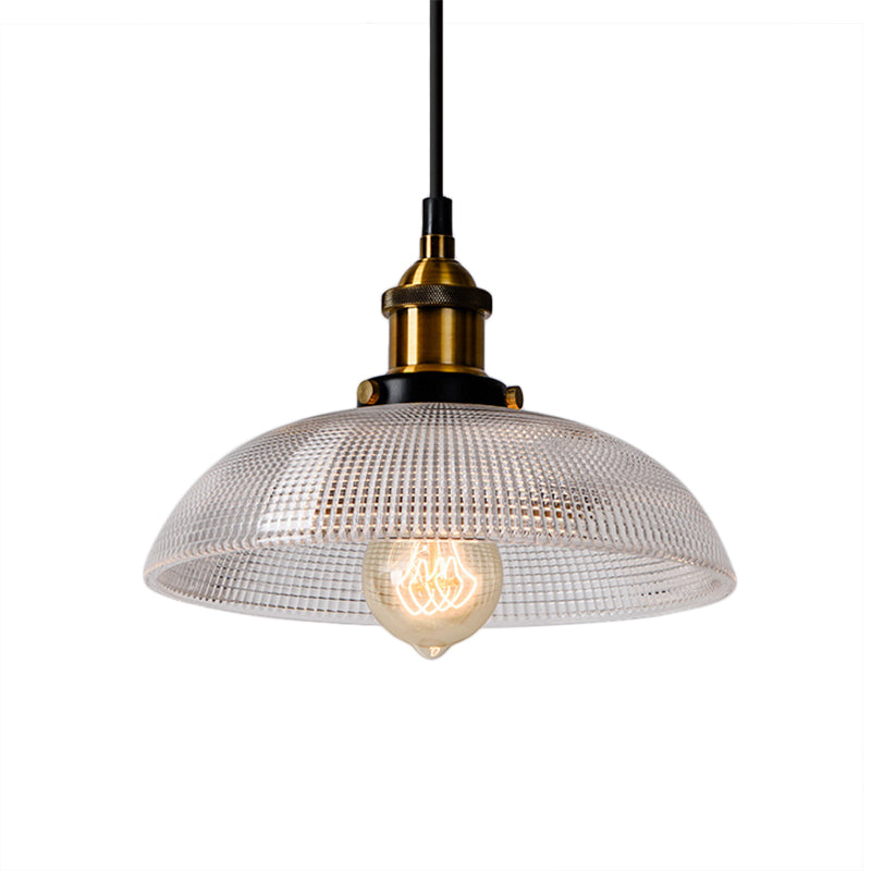 1-Light Grid Glass Ceiling Light with Brass Bowl Shade – Perfect for Industrial Kitchen Décor