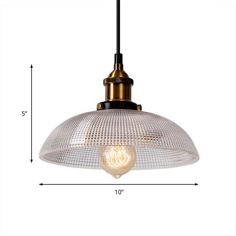 1-Light Grid Glass Ceiling Light with Brass Bowl Shade – Perfect for Industrial Kitchen Décor