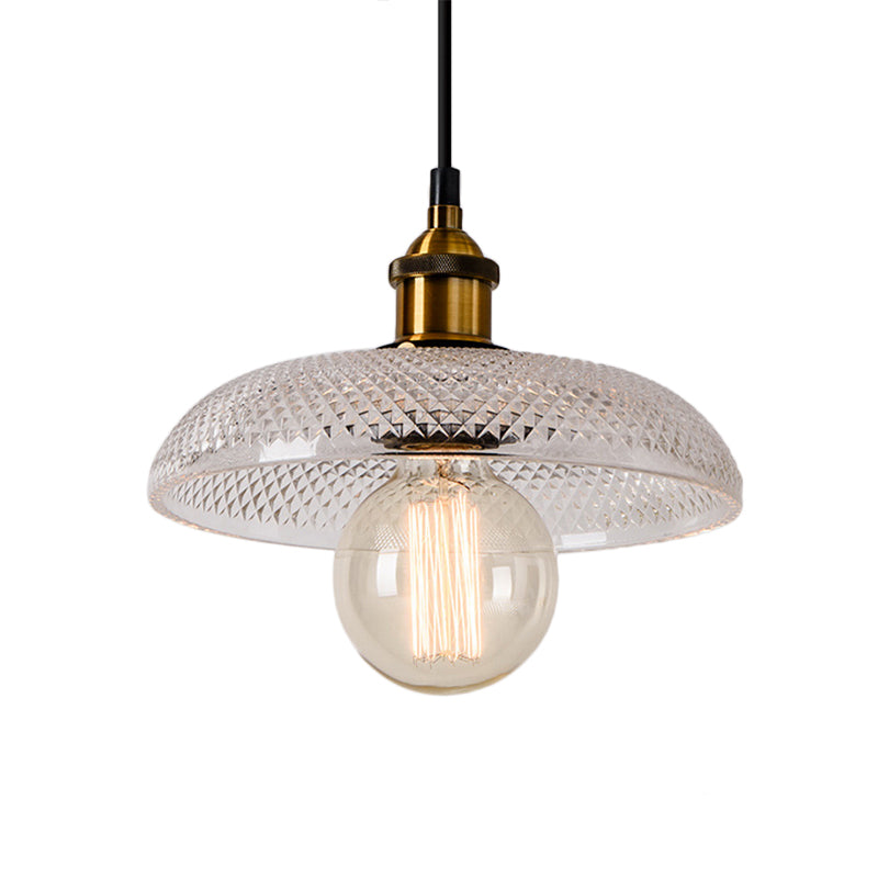 1-Light Grid Glass Ceiling Light with Brass Bowl Shade – Perfect for Industrial Kitchen Décor