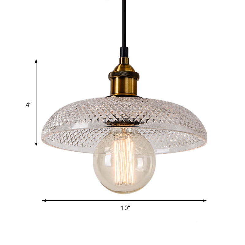 1-Light Grid Glass Ceiling Light with Brass Bowl Shade – Perfect for Industrial Kitchen Décor