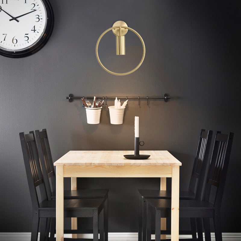 Nordic Ring Metal Sconce Light Fixture - 1 Light Wall Lamp in Black/Gold for Bedroom, 11"/14" Wide