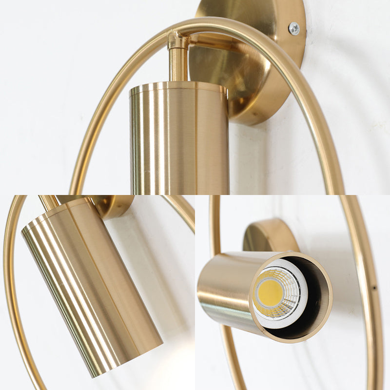 Nordic Ring Metal Sconce Light Fixture - 1 Light Wall Lamp in Black/Gold for Bedroom, 11"/14" Wide