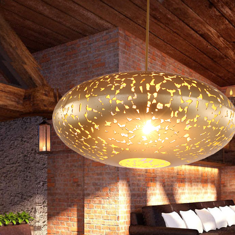 Metal Ceiling Lamp Lantern - Silver/Bronze/Brass, 1 Head Pendant Light for Bedroom