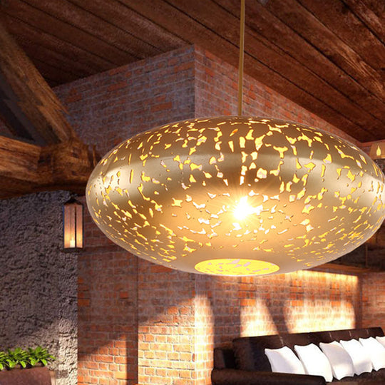 Metal Ceiling Lamp Lantern - Silver/Bronze/Brass, 1 Head Pendant Light for Bedroom