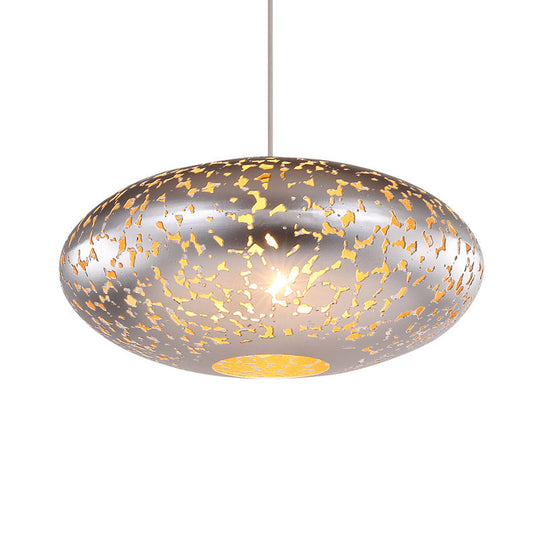 Metal Ceiling Lamp Lantern - Silver/Bronze/Brass, 1 Head Pendant Light for Bedroom