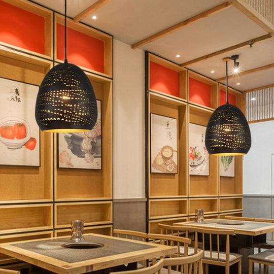 Traditional Urn Ceiling Light - 8"/10" Wide, 1-Head Metal Fixture in Black