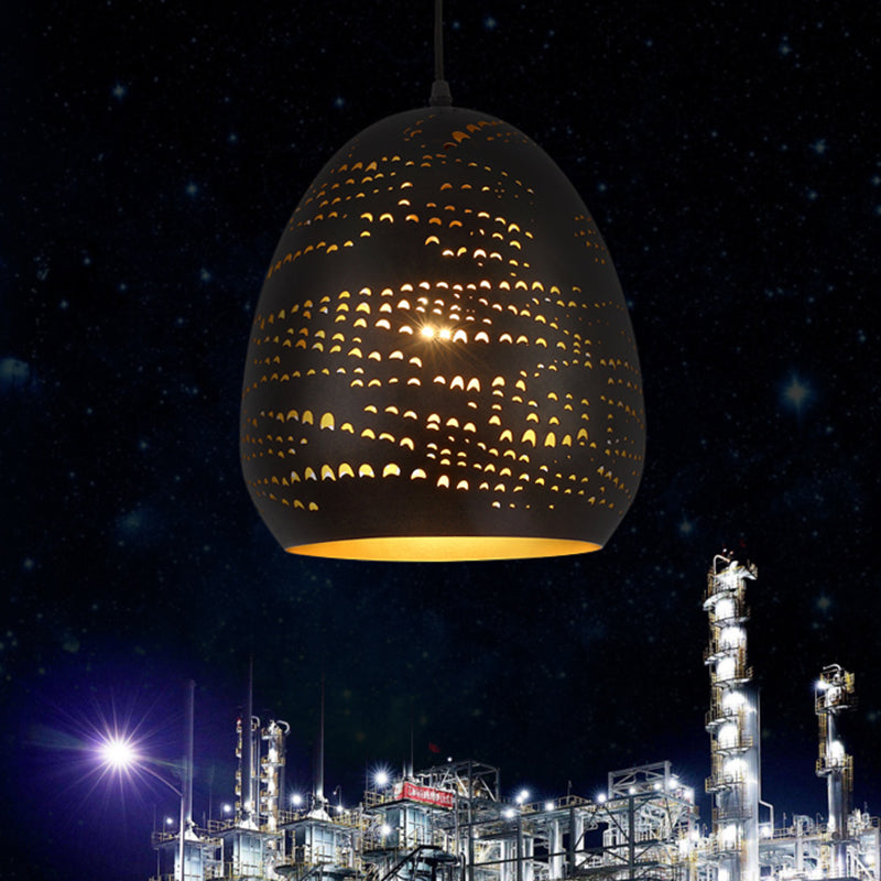 Traditional Urn Ceiling Light - 8"/10" Wide, 1-Head Metal Fixture in Black