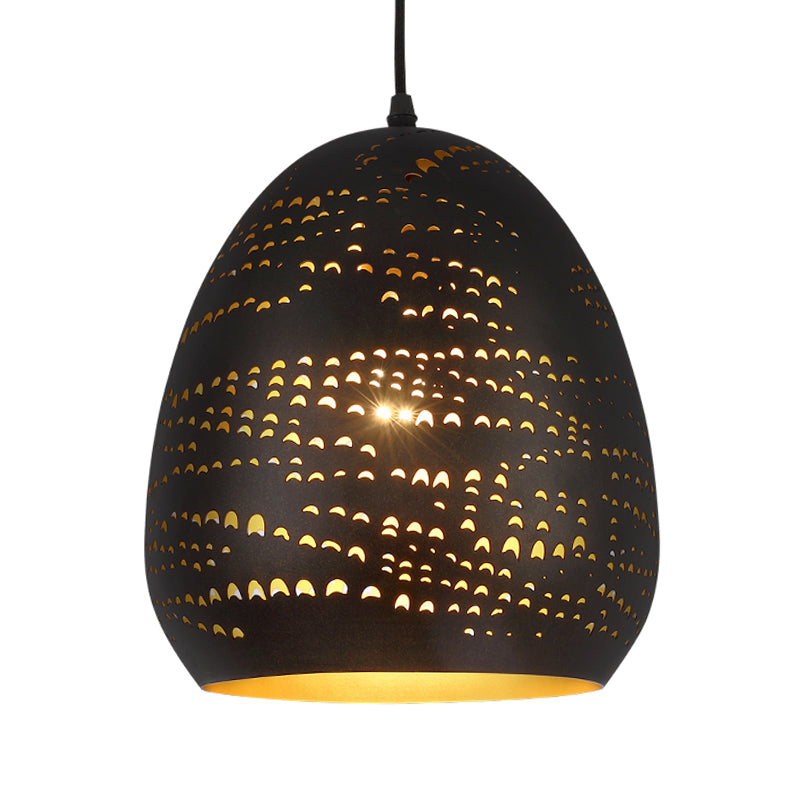 Traditional Urn Ceiling Light - 8"/10" Wide, 1-Head Metal Fixture in Black