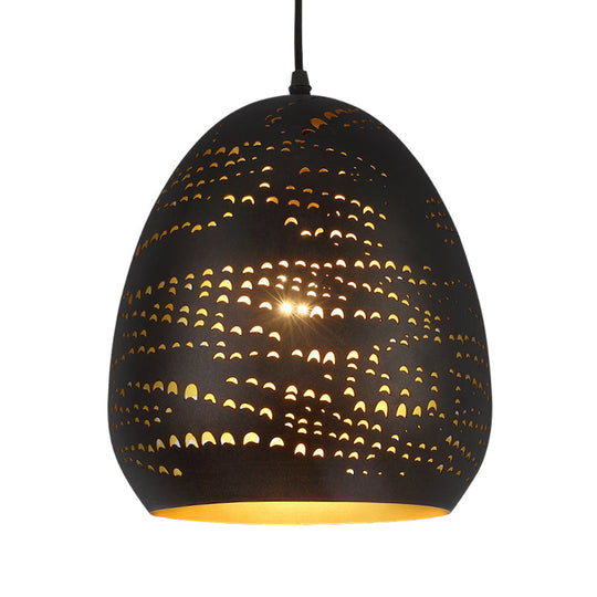 Traditional Urn Ceiling Light - 8"/10" Wide, 1-Head Metal Fixture in Black