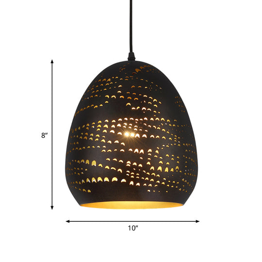 Traditional Urn Ceiling Light - 8"/10" Wide, 1-Head Metal Fixture in Black