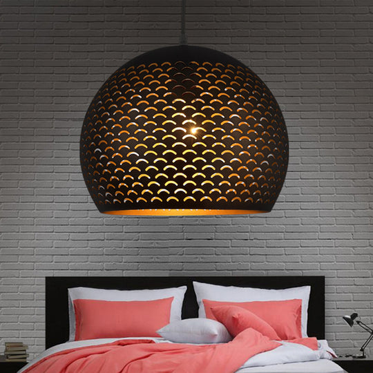 Decorative Black Metal Globe Pendant Light for Bedroom Ceiling - 1 Head