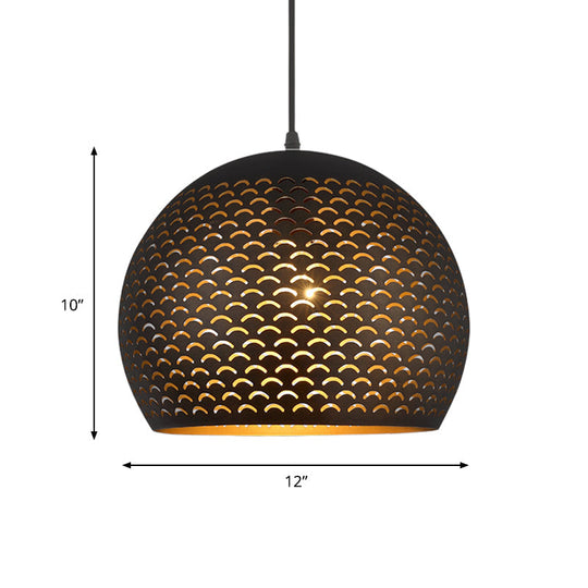 Decorative Black Metal Globe Pendant Light for Bedroom Ceiling - 1 Head
