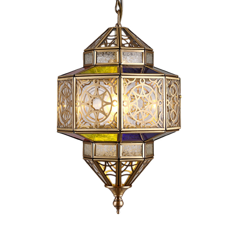 Antique Brass Octagon Hanging Lamp - Metal Pendant Ceiling Light with Adjustable Chain