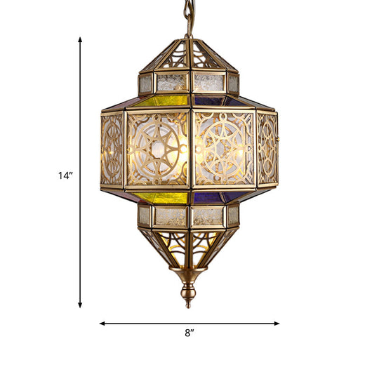 Antique Brass Octagon Hanging Lamp - Metal Pendant Ceiling Light with Adjustable Chain