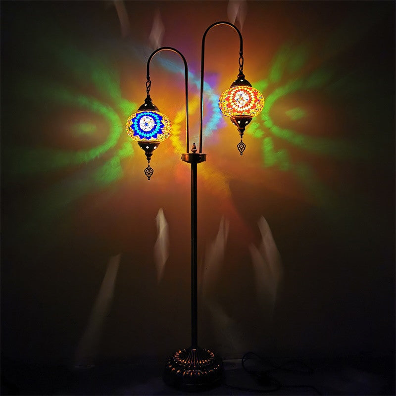 Hand-Crafted Glass Oval Floor Reading Lamp with 2 Lights in Traditional White/Blue/Yellow Design