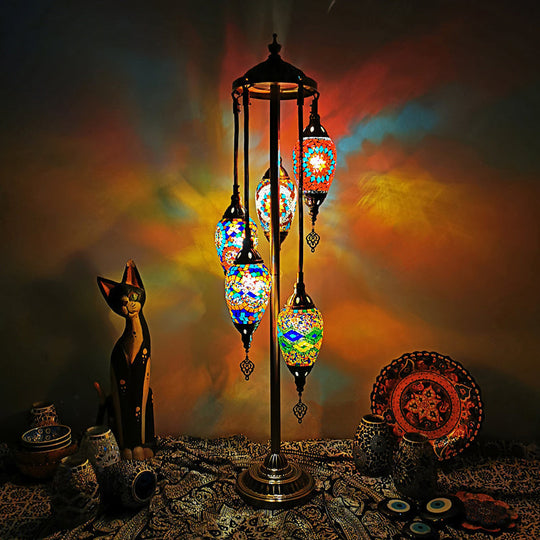 Waterdrop Glass Floor Lamp - Traditional Hand-Cut Style with 5/7/9 Heads for Bedroom Reading in Blue/Bronze