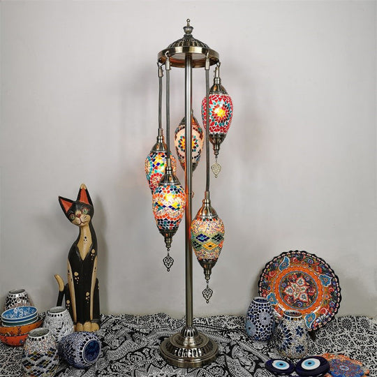 Waterdrop Glass Floor Lamp - Traditional Hand-Cut Style with 5/7/9 Heads for Bedroom Reading in Blue/Bronze