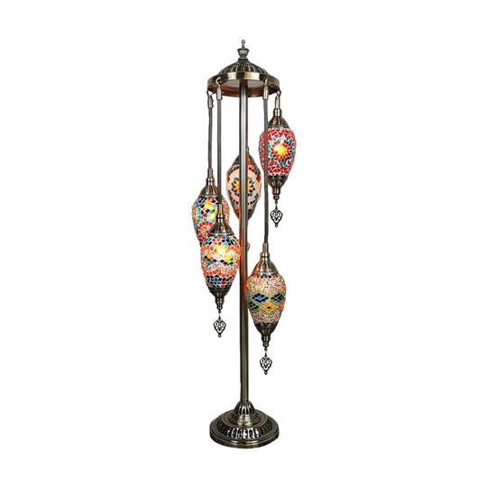 Waterdrop Glass Floor Lamp - Traditional Hand-Cut Style with 5/7/9 Heads for Bedroom Reading in Blue/Bronze