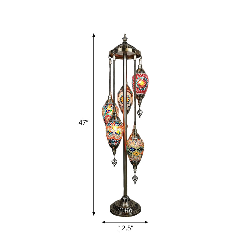 Waterdrop Glass Floor Lamp - Traditional Hand-Cut Style with 5/7/9 Heads for Bedroom Reading in Blue/Bronze