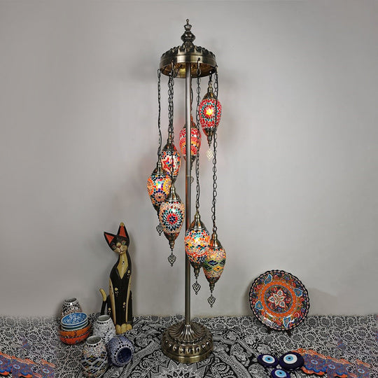 Waterdrop Glass Floor Lamp - Traditional Hand-Cut Style with 5/7/9 Heads for Bedroom Reading in Blue/Bronze