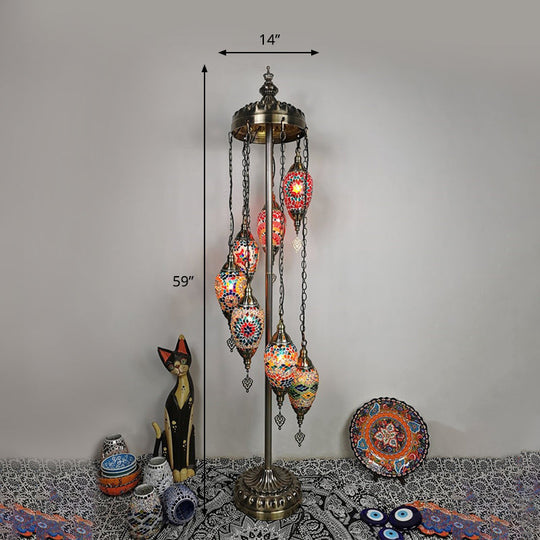 Waterdrop Glass Floor Lamp - Traditional Hand-Cut Style with 5/7/9 Heads for Bedroom Reading in Blue/Bronze