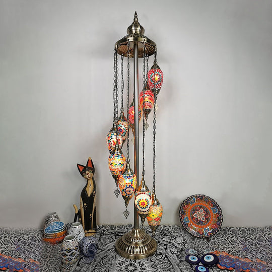 Waterdrop Glass Floor Lamp - Traditional Hand-Cut Style with 5/7/9 Heads for Bedroom Reading in Blue/Bronze