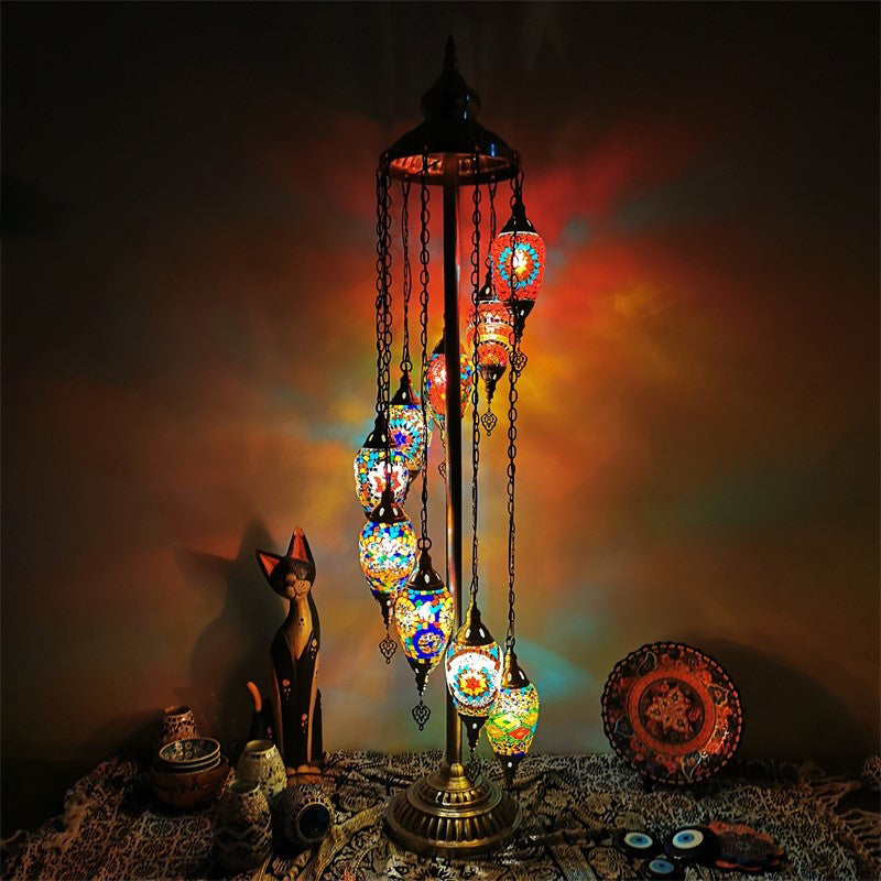 Waterdrop Glass Floor Lamp - Traditional Hand-Cut Style with 5/7/9 Heads for Bedroom Reading in Blue/Bronze