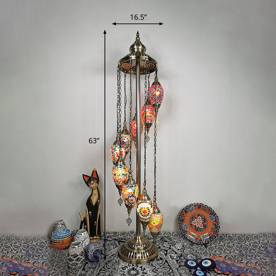 Waterdrop Glass Floor Lamp - Traditional Hand-Cut Style with 5/7/9 Heads for Bedroom Reading in Blue/Bronze