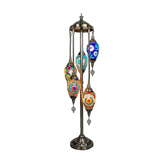 Waterdrop Glass Floor Lamp - Traditional Hand-Cut Style with 5/7/9 Heads for Bedroom Reading in Blue/Bronze