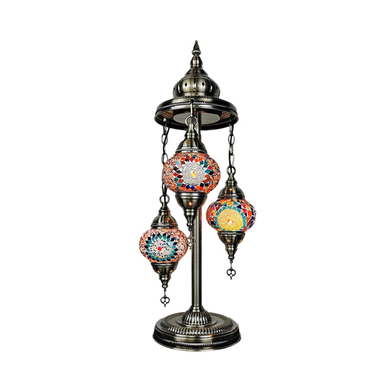 Vintage Stained Glass Floor Reading Lamp with 3 Heads - Blue/Orange and Yellow/White