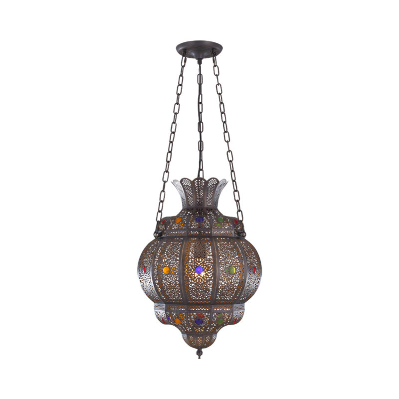 Arabian Metal 1-Head Black Hanging Pendant Light for Restaurants - Oval Ceiling Suspension