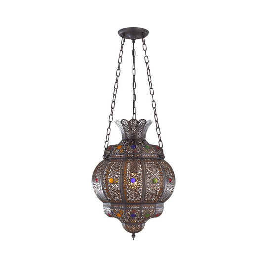 Arabian Metal 1-Head Black Hanging Pendant Light for Restaurants - Oval Ceiling Suspension
