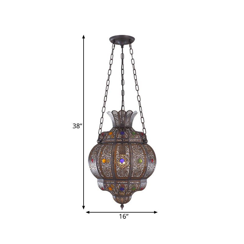 Arabian Metal 1-Head Black Hanging Pendant Light for Restaurants - Oval Ceiling Suspension