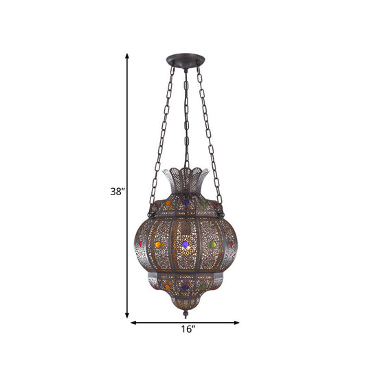 Arabian Metal 1-Head Black Hanging Pendant Light for Restaurants - Oval Ceiling Suspension