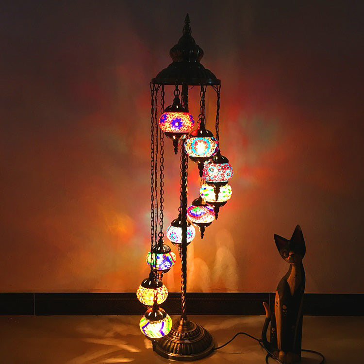 Stained Glass Floor Lamp - White/Red/Pink Spiral Design with 9 Bulbs for Living Room