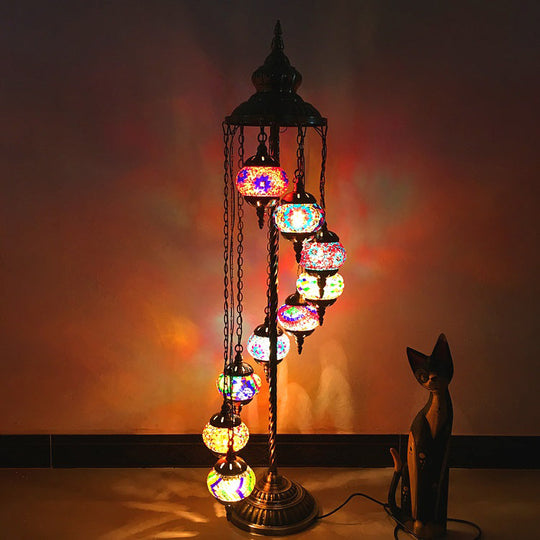 Stained Glass Floor Lamp - White/Red/Pink Spiral Design with 9 Bulbs for Living Room