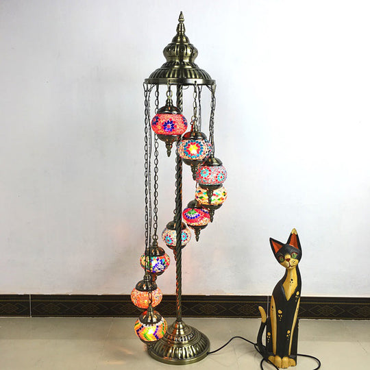 Stained Glass Floor Lamp - White/Red/Pink Spiral Design with 9 Bulbs for Living Room