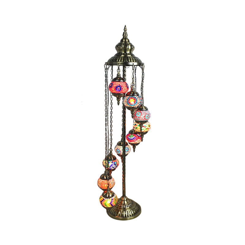Stained Glass Floor Lamp - White/Red/Pink Spiral Design with 9 Bulbs for Living Room