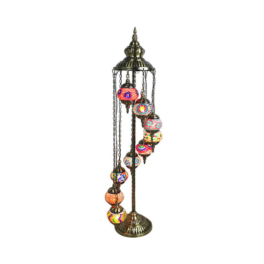 Stained Glass Floor Lamp - White/Red/Pink Spiral Design with 9 Bulbs for Living Room