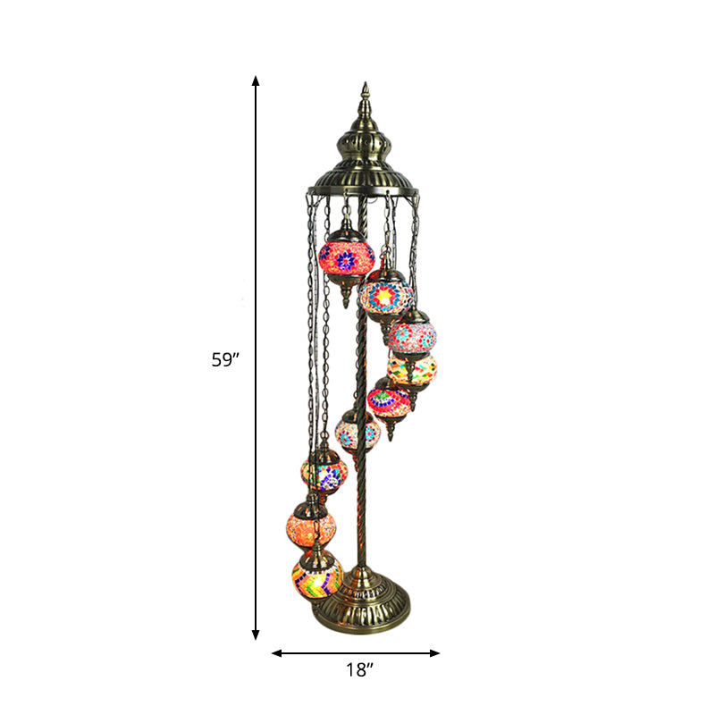 Stained Glass Floor Lamp - White/Red/Pink Spiral Design with 9 Bulbs for Living Room