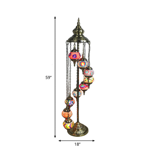 Stained Glass Floor Lamp - White/Red/Pink Spiral Design with 9 Bulbs for Living Room