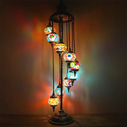 Stained Glass Floor Lamp - White/Red/Pink Spiral Design with 9 Bulbs for Living Room